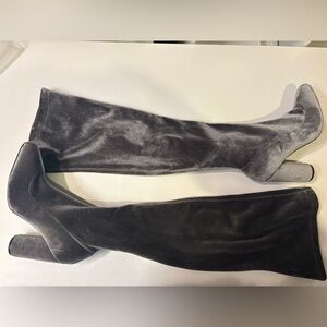 Velvet Thigh High Boots – Taupe / Smoky Grey– Block Heel – NWOT – Size 8.5